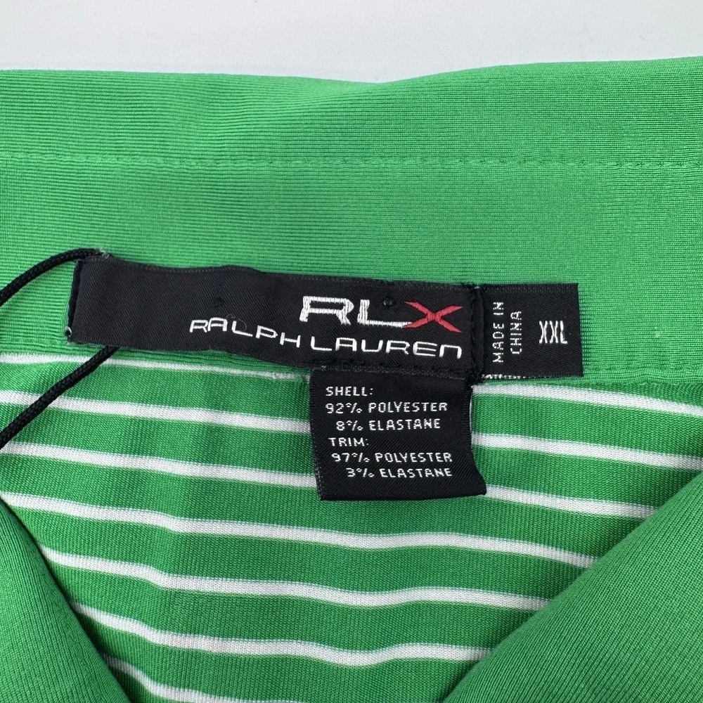 RLX Ralph Lauren Golf Polo Shirt Mens XXL Green White Striped Wicking Pink Logo